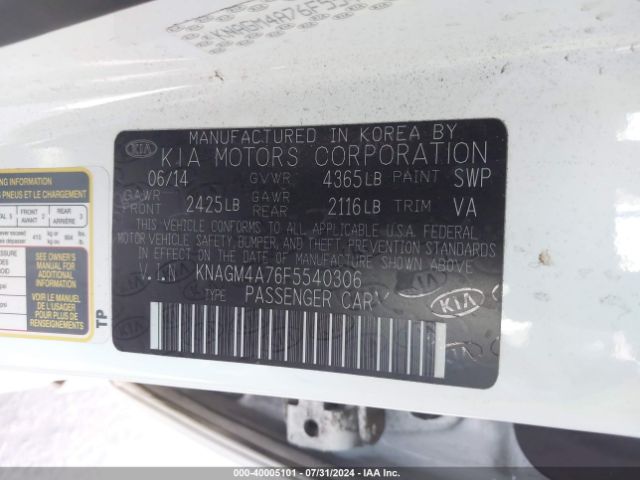 KNAGM4A76F5540306 KIA Optima Lx