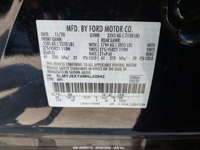 5LMYJ8XY0MNL00942 Lincoln Aviator Grand Touring