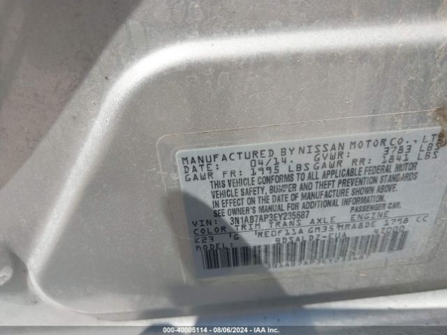 3N1AB7AP3EY235687 Nissan Sentra Fe+ S/fe+ Sv/s/sl/sr/sv