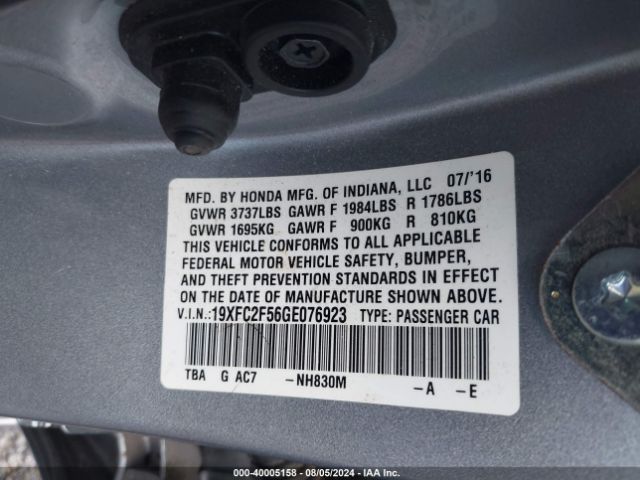 19XFC2F56GE076923 Honda Civic Lx