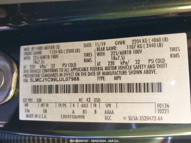 5LMCJ1C99LUL07988 Lincoln Corsair Standard