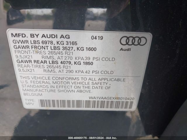 WA1VAAGEXKB010420 Audi E-tron Premium Plus