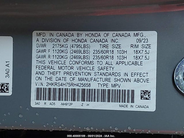 Honda Cr-v Ex-l Awd 2024 2HKRS4H75RH425658 Image 9