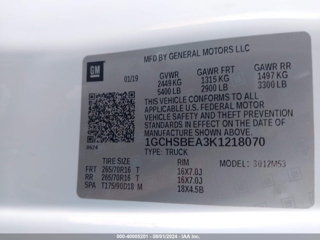 Chevrolet Colorado Wt 2019 1GCHSBEA3K1218070 Image 9