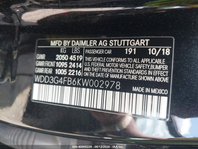 WDD3G4FB6KW002978 Mercedes-Benz A 220 4matic