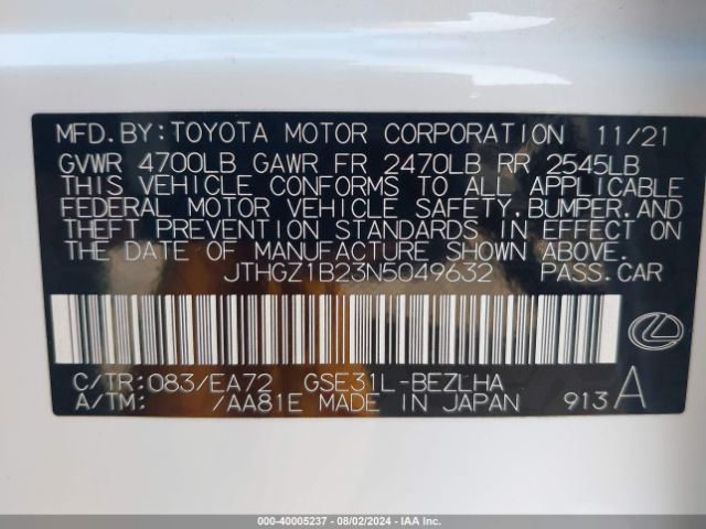 JTHGZ1B23N5049632 Lexus Is 350 F Sport