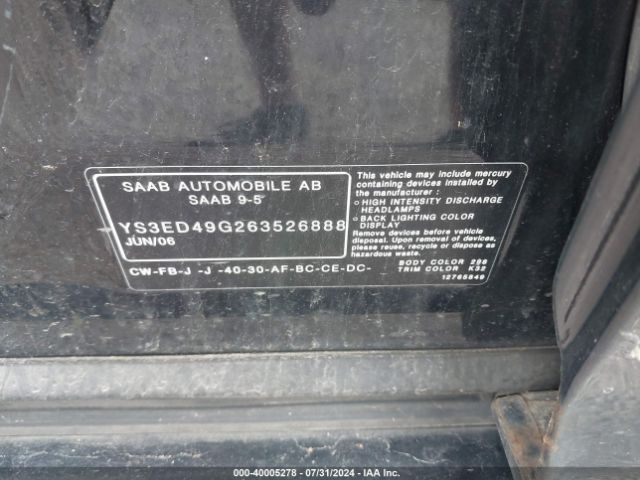 2006 SAAB 9-5 YS3ED49G263526888 Photo 8