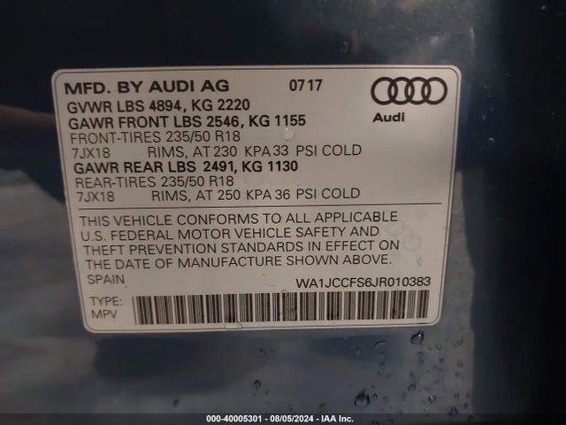 WA1JCCFS6JR010383 Audi Q3 2.0t Premium/2.0t Sport Premium