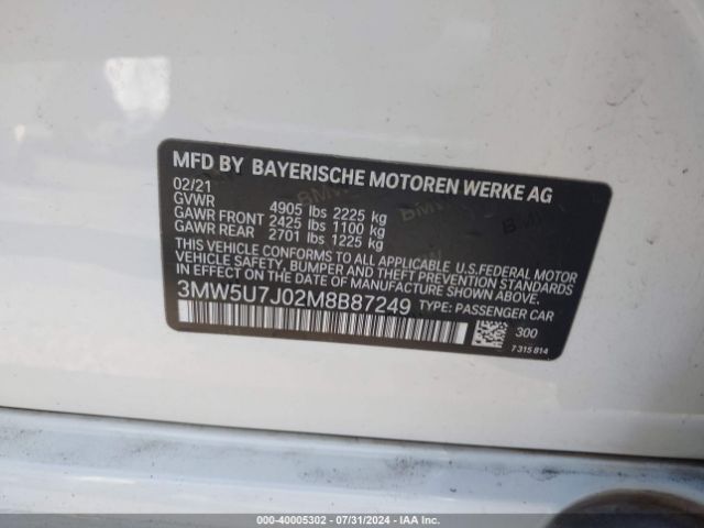 3MW5U7J02M8B87249 BMW 3 Series M340i