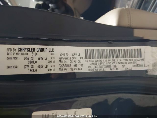 1C4RDJDG5EC538000 Dodge DURANGO LIMITED