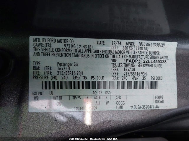 Ford FOCUS SE 2014 1FADP3F22EL459338 Image 9