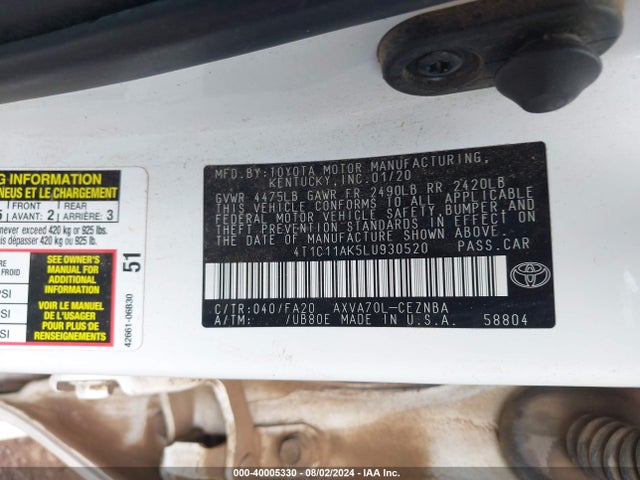 Toyota CAMRY LE 2020 4T1C11AK5LU930520 Image 9