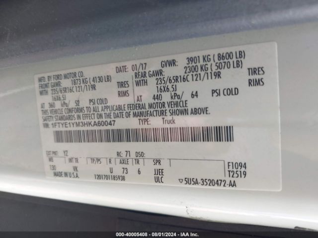 1FTYE1YM3HKA60047 Ford Transit-150