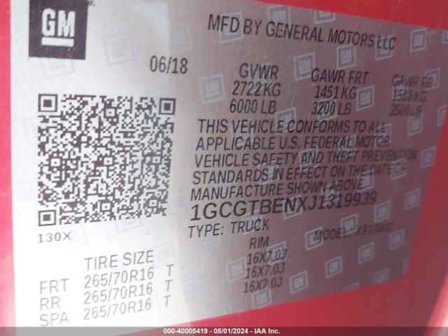 1GCGTBENXJ1319939 Chevrolet Colorado Wt