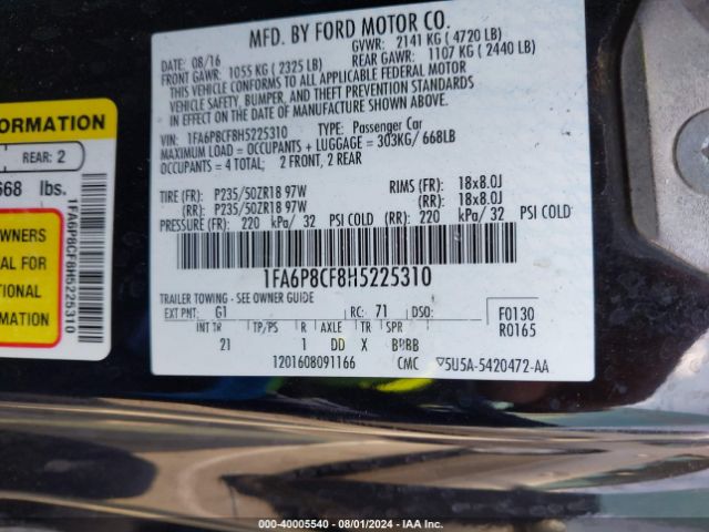 1FA6P8CF8H5225310 Ford MUSTANG GT