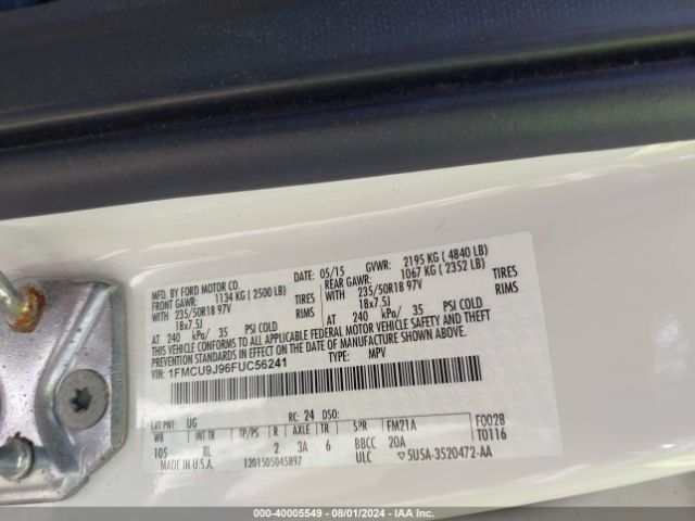 1FMCU9J96FUC56241 Ford Escape Titanium