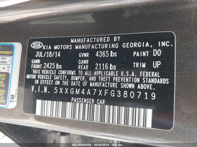 KIA Optima Lx 2015 5XXGM4A7XFG380719 Image 9