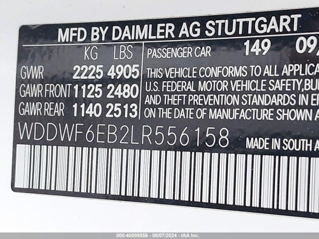 WDDWF6EB2LR556158 Mercedes-Benz Amg C 43 4matic