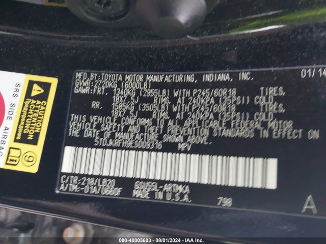 Toyota Highlander Xle V6 2014 5TDJKRFH9ES009316 Image 9