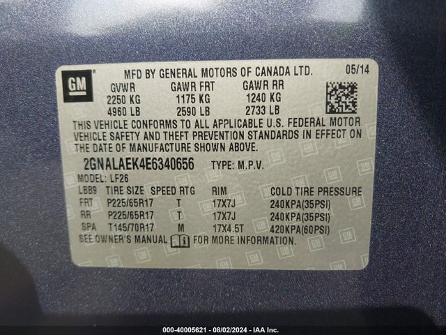 Chevrolet EQUINOX LS 2014 2GNALAEK4E6340656 Image 9