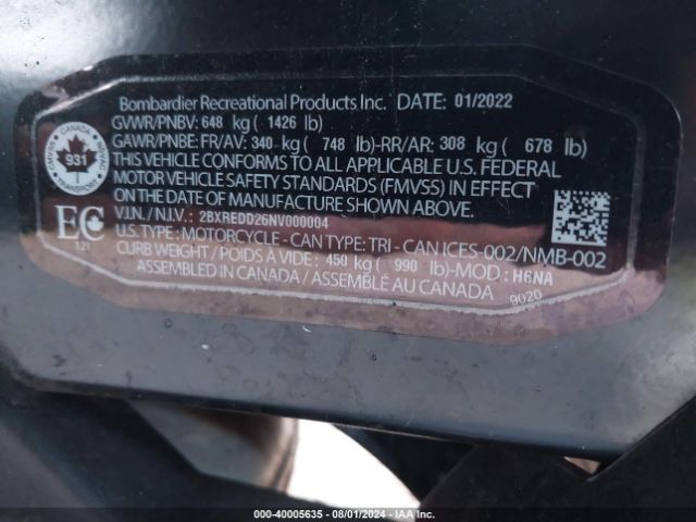 2022 CAN-AM SPYDER ROADSTER 2BXREDD26NV000004 Photo 9
