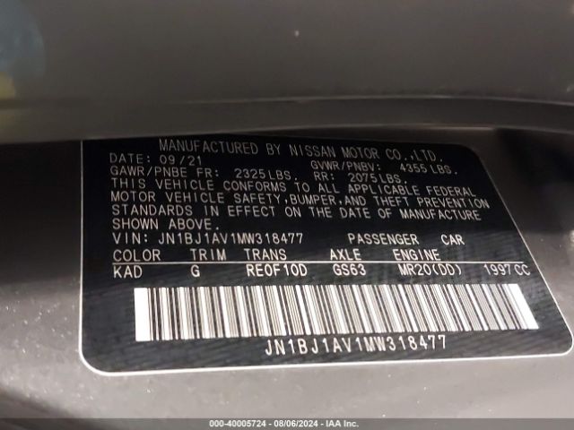 JN1BJ1AV1MW318477 Nissan Rogue Sport S Fwd Xtronic Cvt