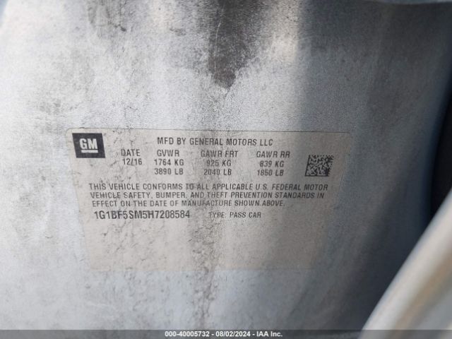1G1BF5SM5H7208584 Chevrolet Cruze Premier Auto