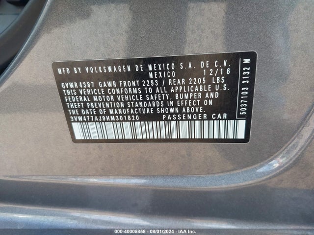 3VW4T7AJ9HM301820 Volkswagen 2.0 tsi