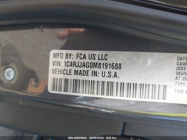 1C4RJJAG0M8191688 Jeep Grand Cherokee L Altitude 4x2