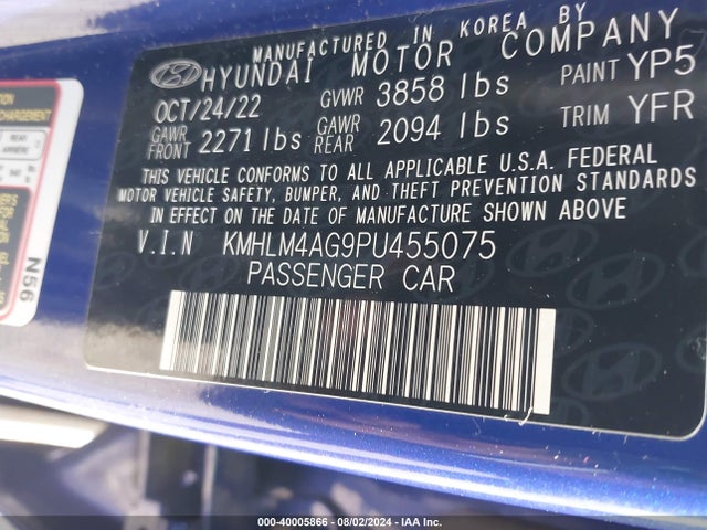 Hyundai ELANTRA SEL 2023 KMHLM4AG9PU455075 Image 9