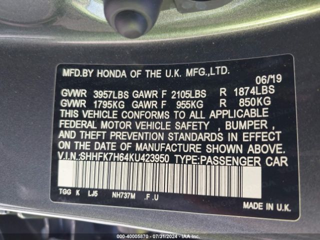 SHHFK7H64KU423950 Honda CIVIC EX