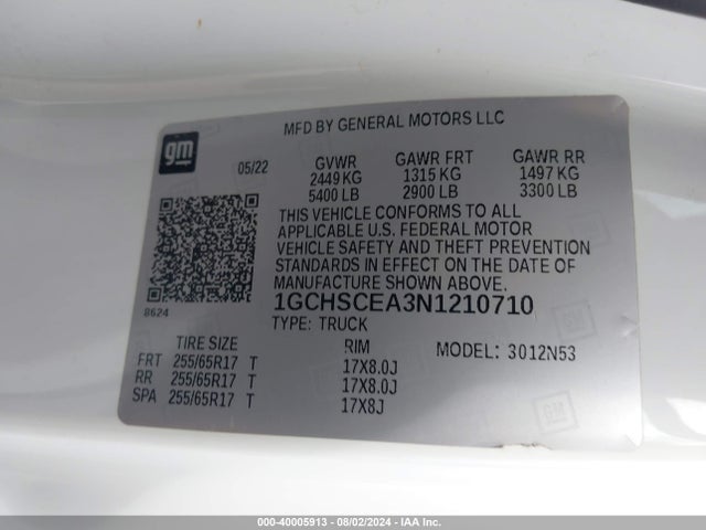 1GCHSCEA3N1210710 Chevrolet Colorado 2wd  Long Box Lt