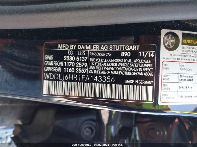 WDDLJ6HB1FA143356 Mercedes-Benz Cls 400 4matic
