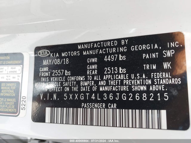 KIA Optima Lx 2018 5XXGT4L36JG268215 Image 9