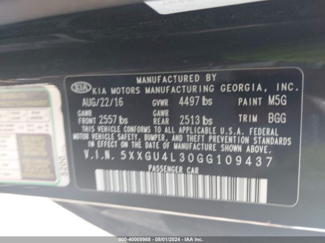 5XXGU4L30GG109437 KIA OPTIMA EX