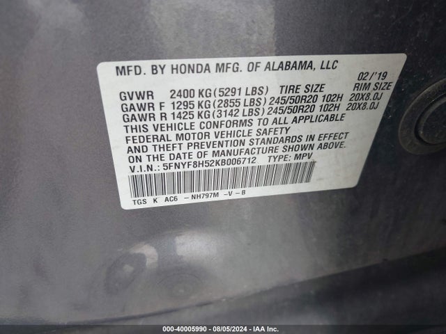 Honda Passport Ex-l 2019 5FNYF8H52KB006712 Image 9