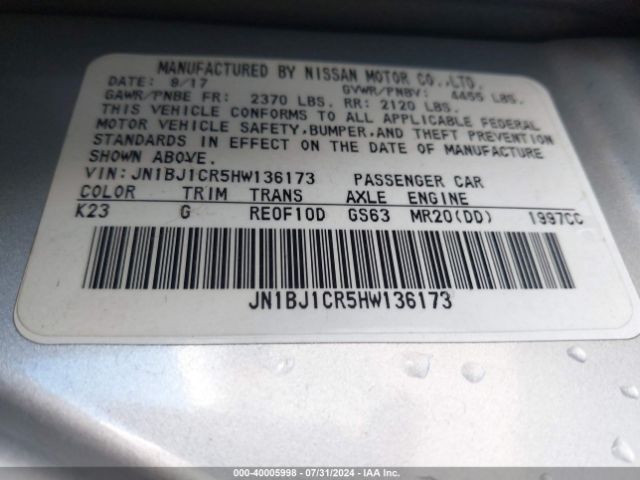 JN1BJ1CR5HW136173 Nissan Rogue Sport Sl