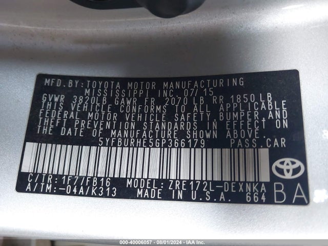 Toyota Corolla Le Plus 2016 5YFBURHE5GP366179 Image 9