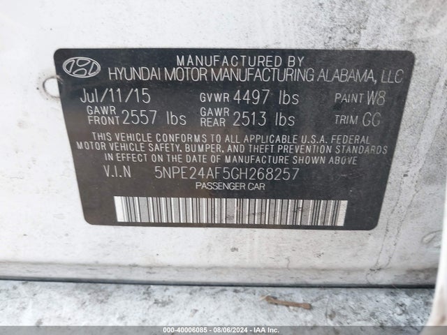 Hyundai SONATA SE 2016 5NPE24AF5GH268257 Image 9