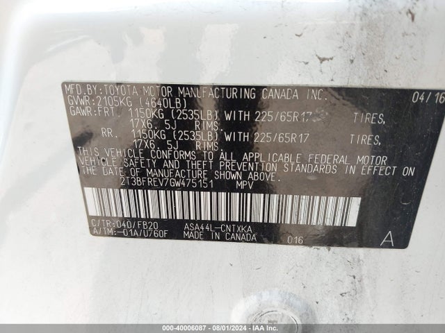 Toyota RAV4 LE 2016 2T3BFREV7GW475151 Image 9