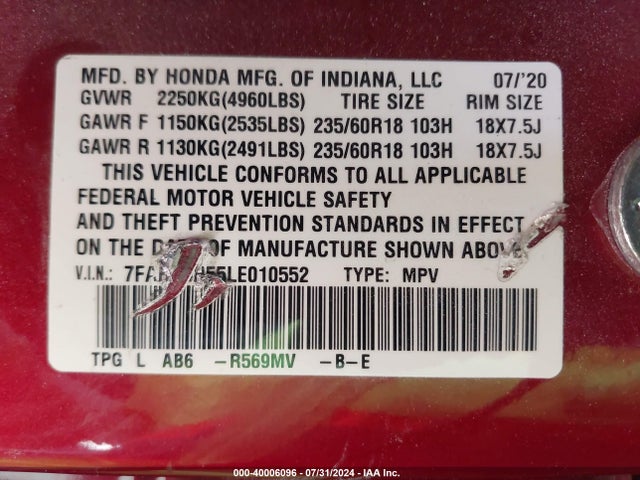 Honda Cr-v Hybrid Ex 2020 7FART6H55LE010552 Image 9