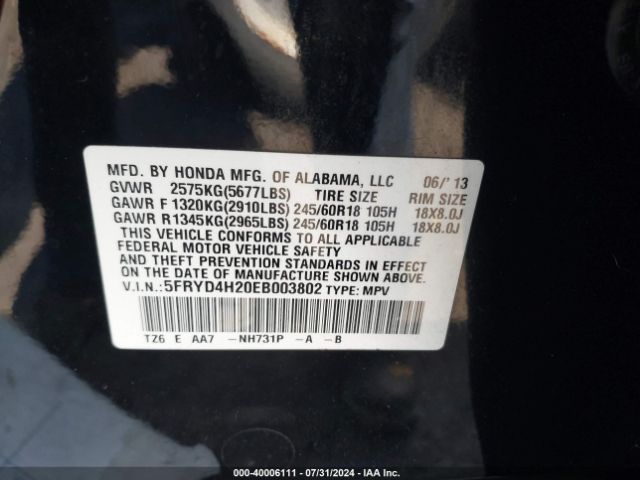 5FRYD4H20EB003802 Acura MDX