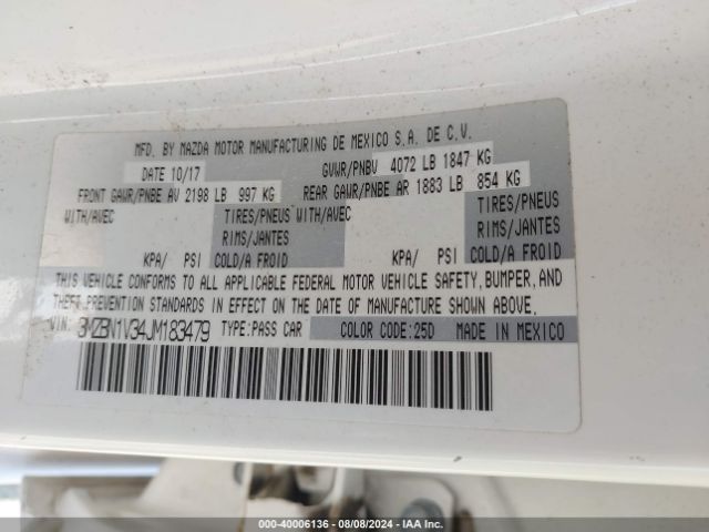 3MZBN1V34JM183479 Mazda Mazda3 Touring