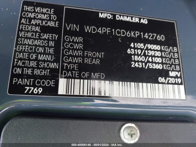 WD4PF1CD6KP142760 Mercedes-Benz Sprinter 2500 High Roof V6