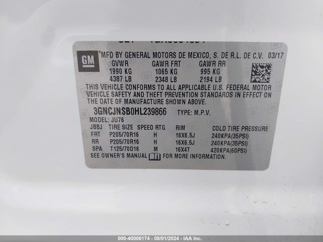 Chevrolet TRAX LS 2017 3GNCJNSB0HL239866 Image 9