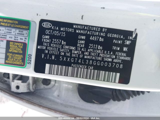5XXGT4L38GG003708 KIA Optima Lx