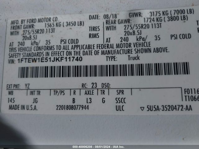 1FTEW1E51JKF11740 Ford F-150 Xl
