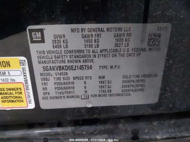 5GAKVBKD6EJ145794 Buick Enclave Leather