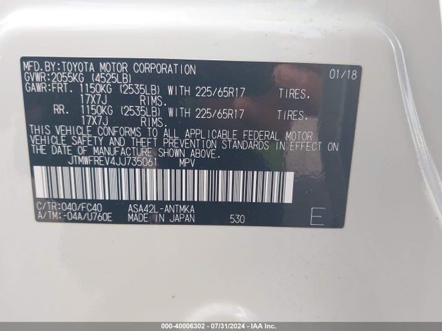 Toyota Rav4 Xle 2018 JTMWFREV4JJ735061 Image 9