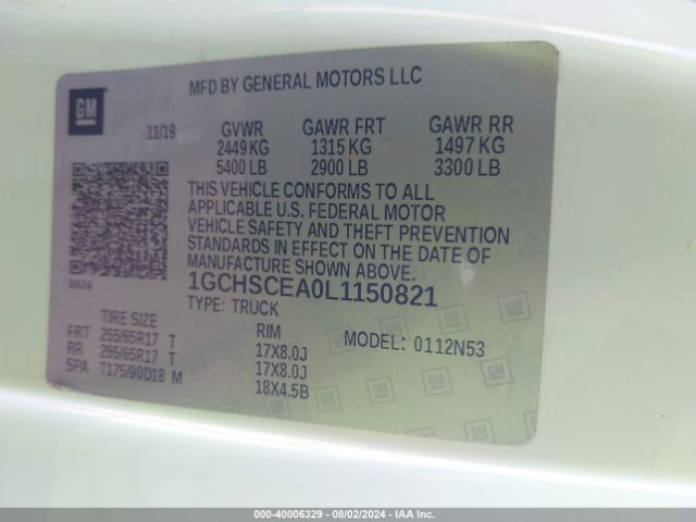 1GCHSCEA0L1150821 Chevrolet Colorado 2wd  Long Box Lt